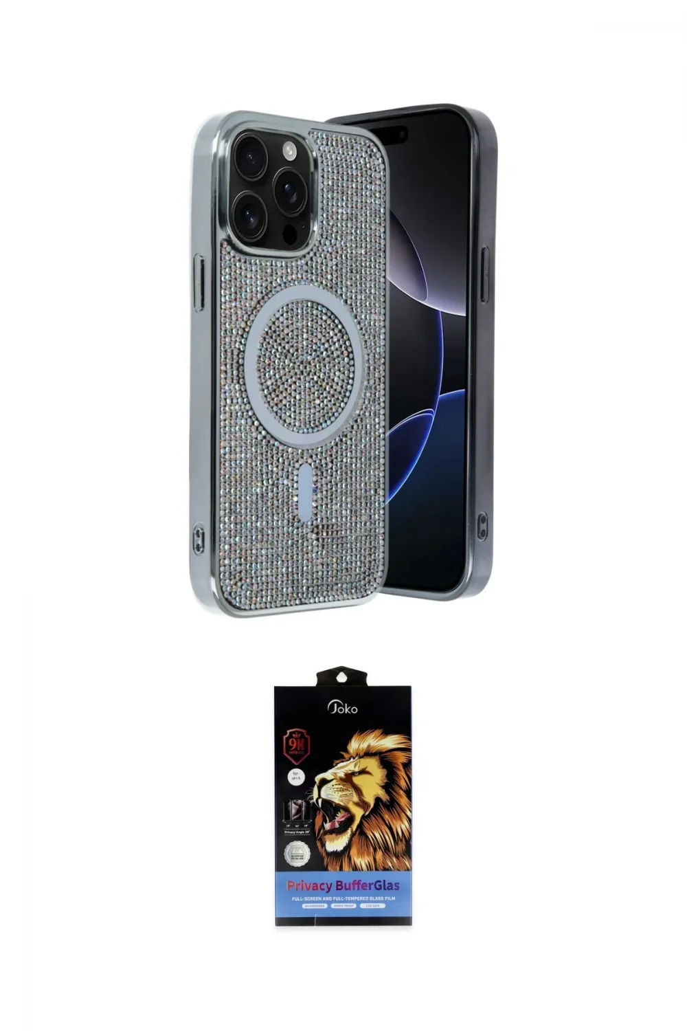 ieg™ iPhone 15 Pro Max Kılıf Eksen Çizgi - Siyah Buffer Hayalet Cam Ekran Koruyucu