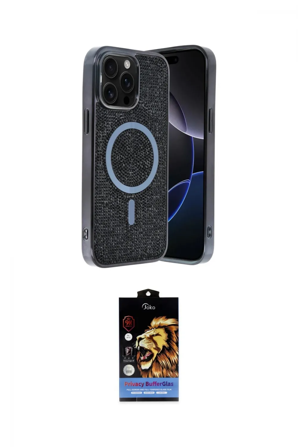 ieg™ iPhone 15 Pro Max Kılıf Eksen Çizgi - Siyah Buffer Hayalet Cam Ekran Koruyucu