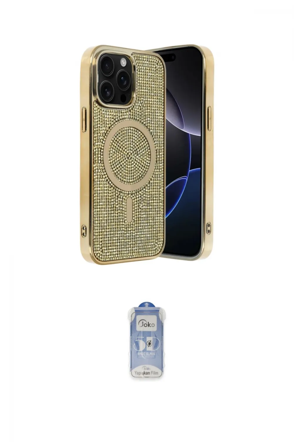 ieg™ iPhone 15 Pro Max Kılıf Eksen Çizgi - Siyah Joko Magic 5D Cam