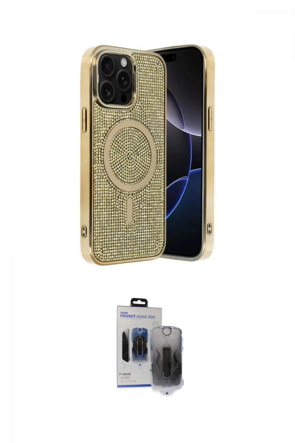 ieg™ iPhone 15 Pro Max Kılıf Eksen Çizgi - Siyah Vanessa Magic Hayalet Cam
