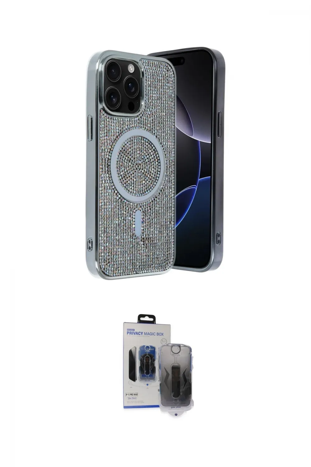ieg™ iPhone 15 Pro Max Kılıf Eksen Çizgi - Siyah Vanessa Magic Hayalet Cam