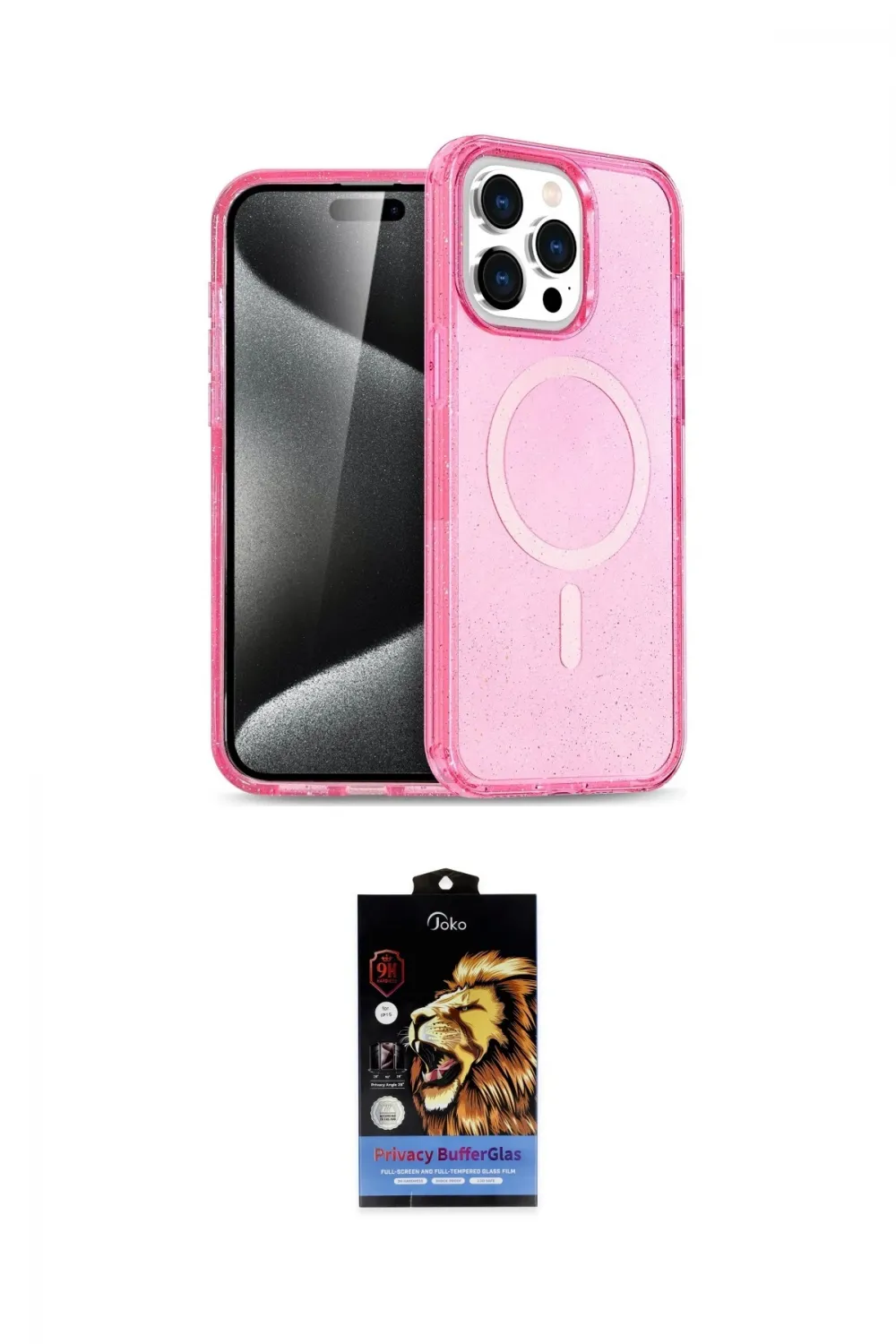 ieg™ iPhone 15 Pro Max Kılıf Eksen Doku Koleksiyonu - Siyah Buffer Hayalet Cam Ekran Koruyucu