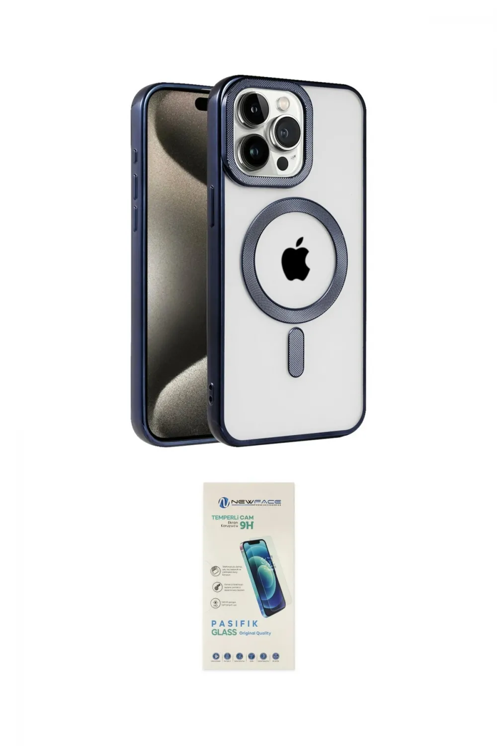 ieg™ iPhone 15 Pro Max Kılıf Eksen Form Koleksiyonu - Şeffaf Pasifik Cam Ekran Koruyucu