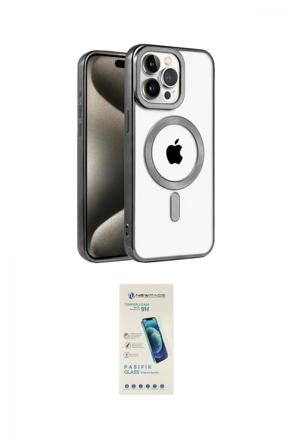 ieg™ iPhone 15 Pro Max Kılıf Eksen Form Koleksiyonu - Şeffaf Pasifik Cam Ekran Koruyucu