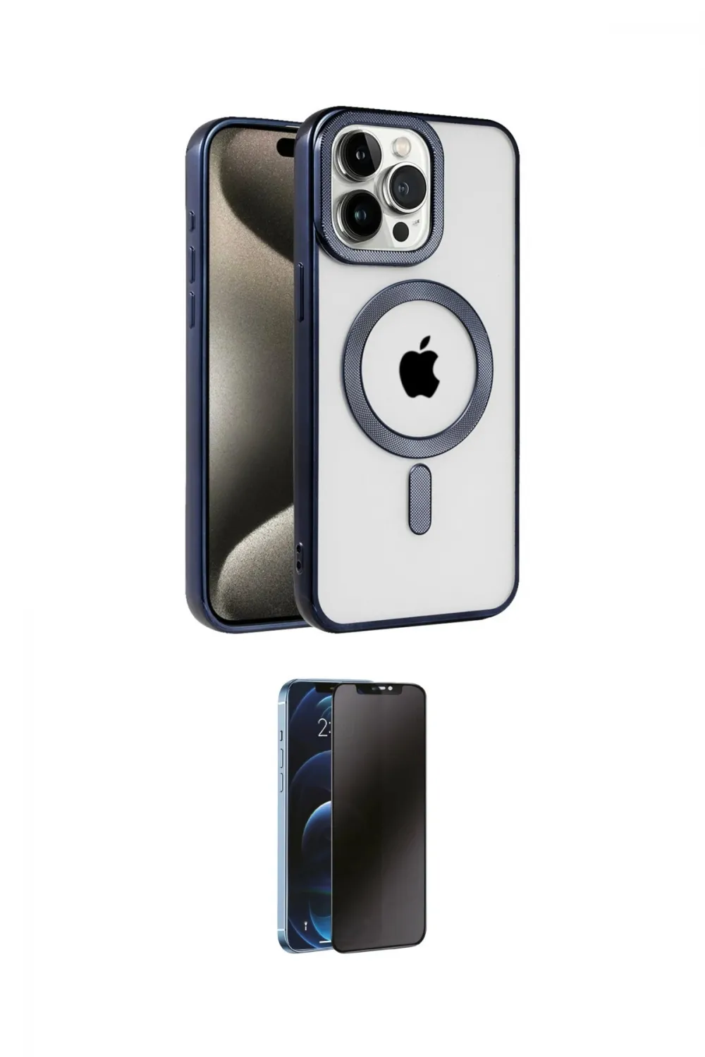 ieg™ iPhone 15 Pro Max Kılıf Eksen Form Koleksiyonu - Siyah 3D Antistatik Hayalet Cam Ekran Koruyucu
