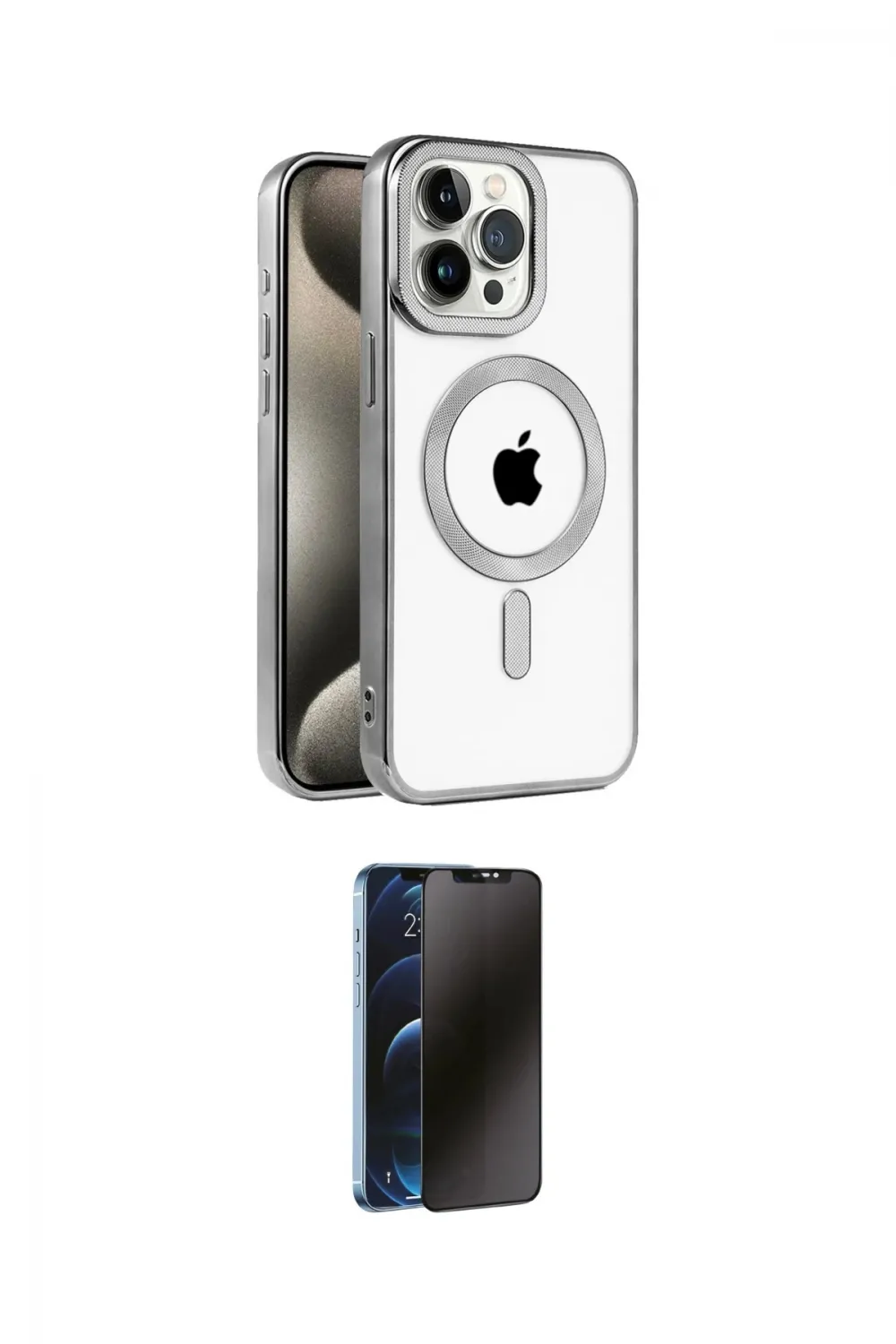 ieg™ iPhone 15 Pro Max Kılıf Eksen Form Koleksiyonu - Siyah 3D Antistatik Hayalet Cam Ekran Koruyucu