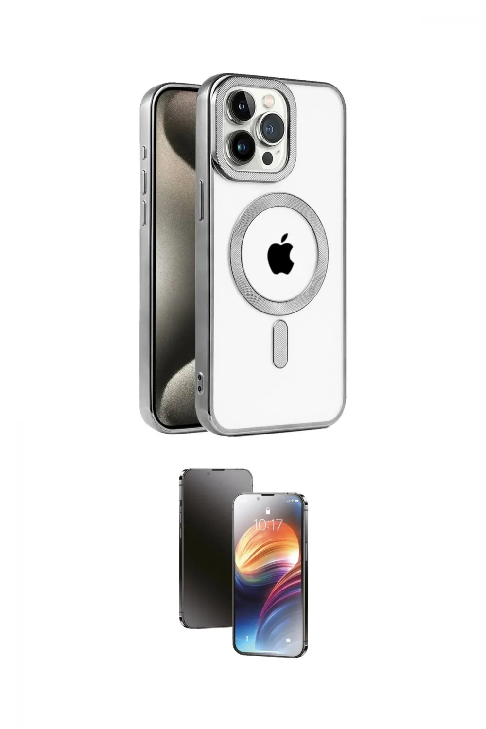 ieg™ iPhone 15 Pro Max Kılıf Eksen Form Koleksiyonu - Siyah 3D Antistatik Mat Seramik Nano Ekran Koruyucu