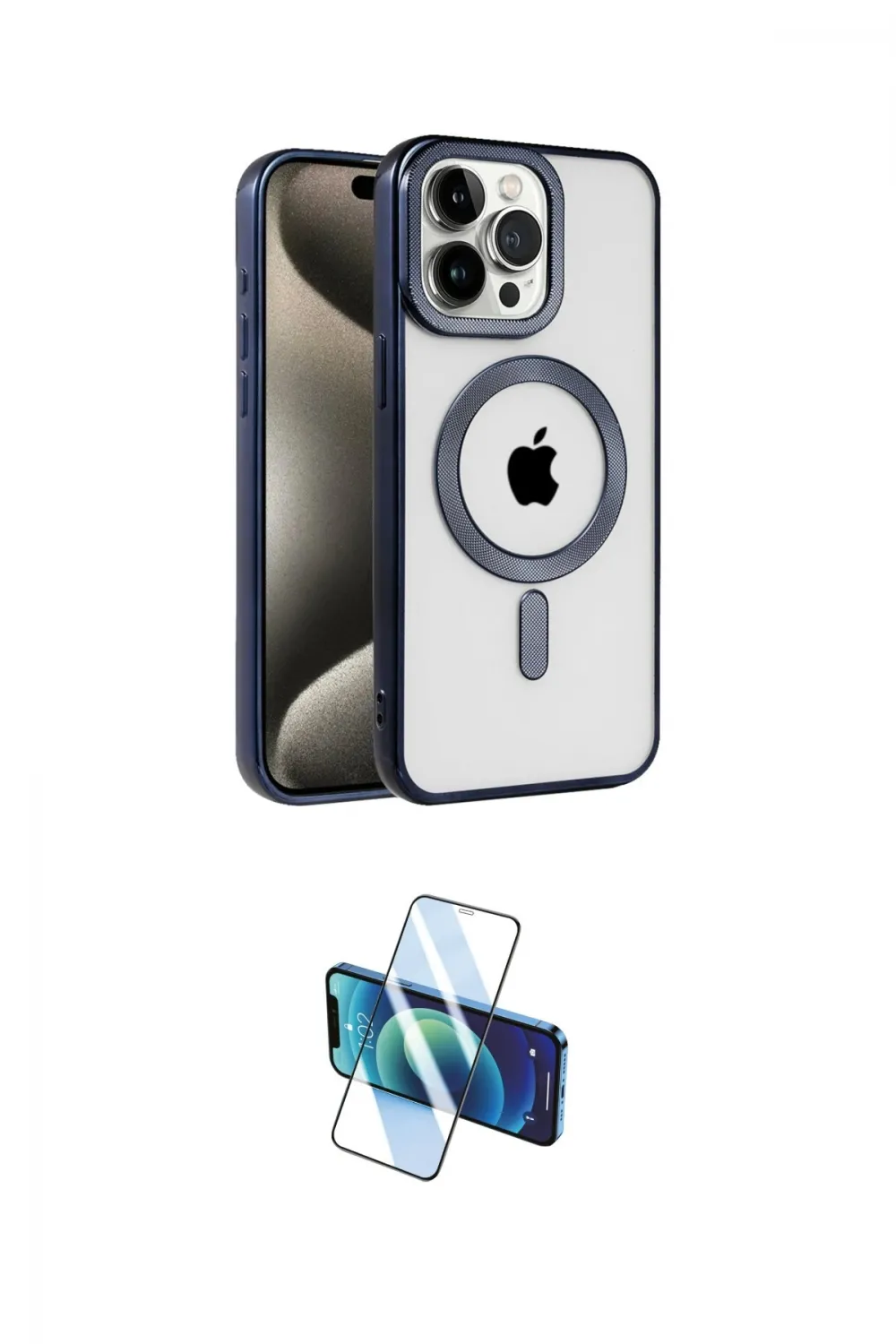 ieg™ iPhone 15 Pro Max Kılıf Eksen Form Koleksiyonu - Siyah 3D Antistatik Seramik Nano Ekran Koruyucu