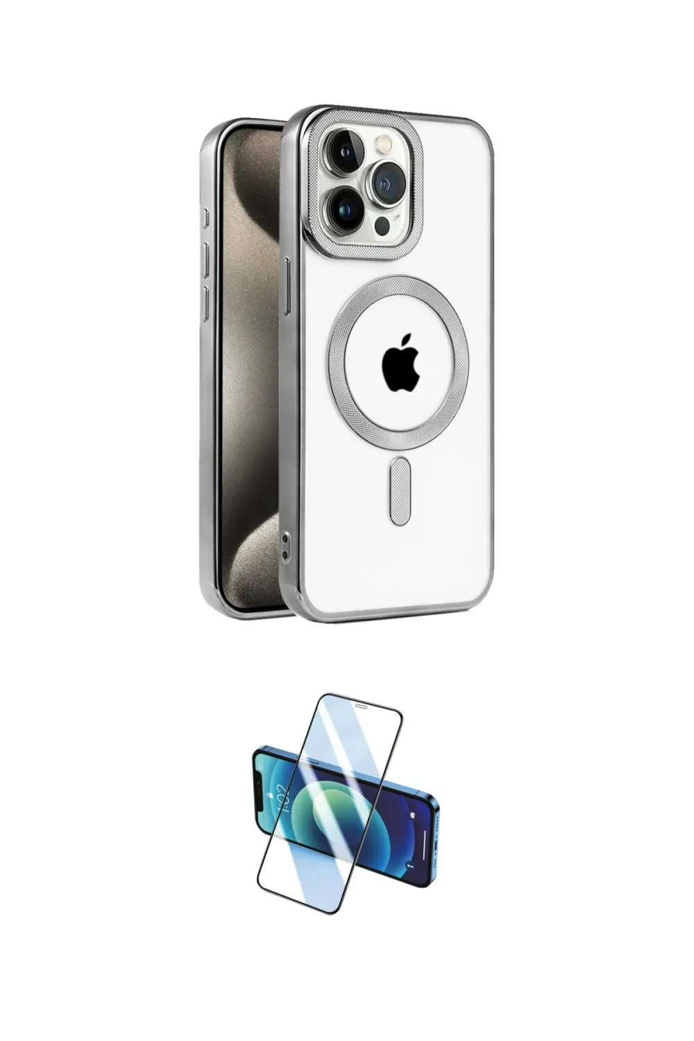 ieg™ iPhone 15 Pro Max Kılıf Eksen Form Koleksiyonu - Siyah 3D Antistatik Seramik Nano Ekran Koruyucu