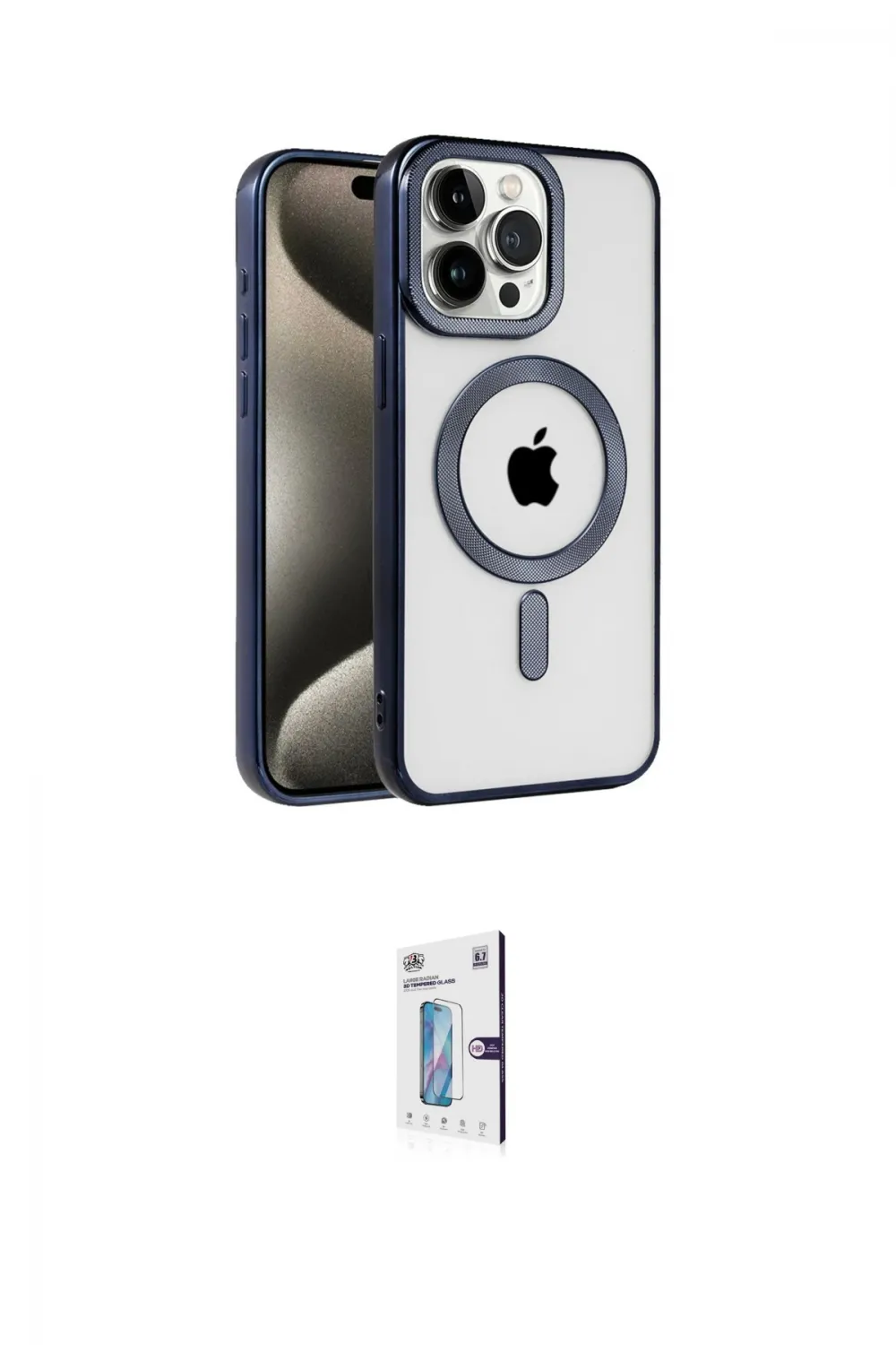 ieg™ iPhone 15 Pro Max Kılıf Eksen Form Koleksiyonu - Siyah Bilvis 0.18mm Plus Cam Ekran Koruyucu