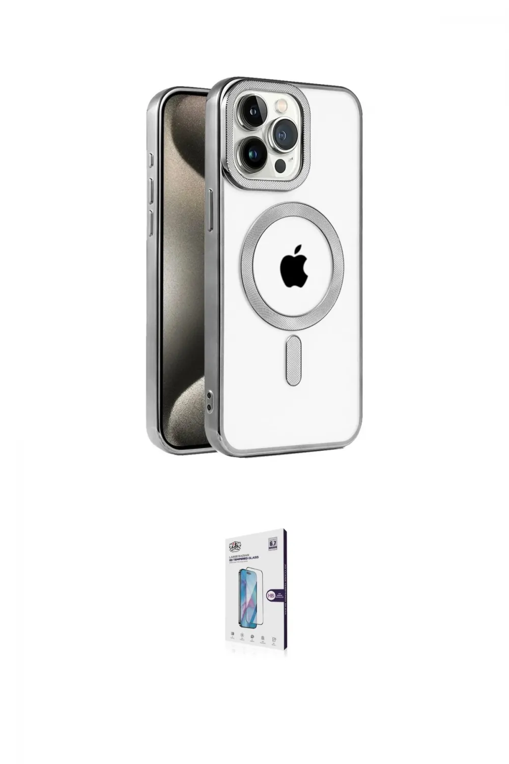 ieg™ iPhone 15 Pro Max Kılıf Eksen Form Koleksiyonu - Siyah Bilvis 0.18mm Plus Cam Ekran Koruyucu