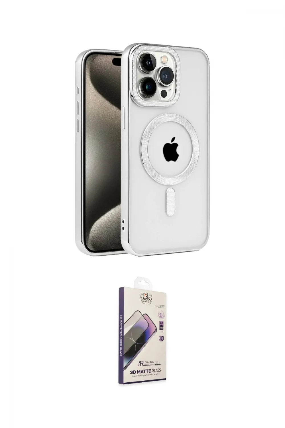 ieg™ iPhone 15 Pro Max Kılıf Eksen Form Koleksiyonu - Siyah Bilvis 3D Mat Cam Ekran Koruyucu