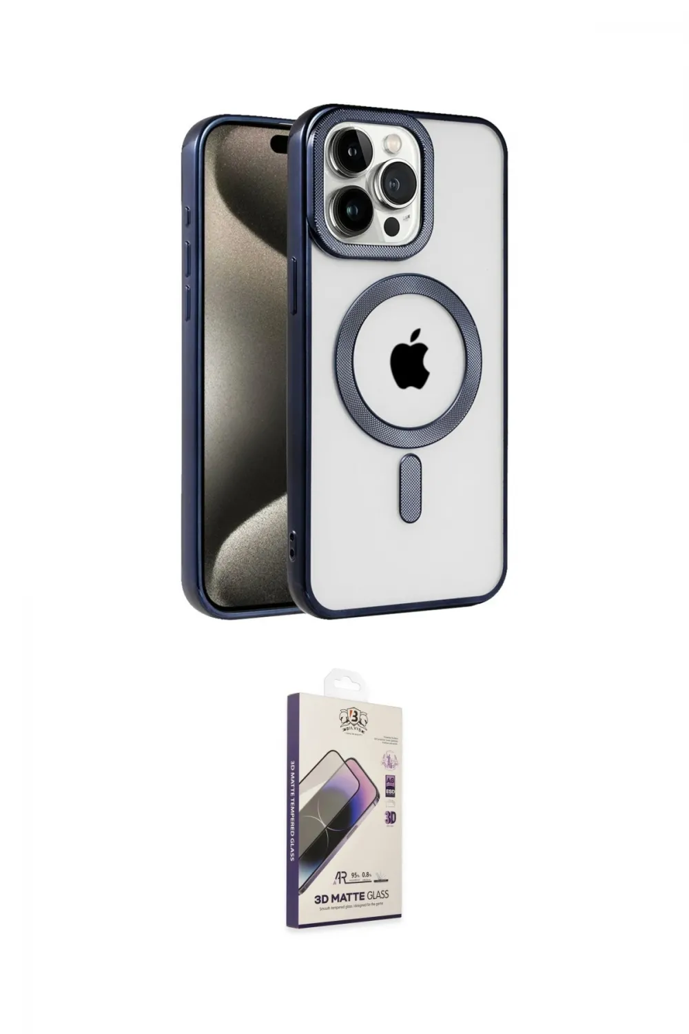 ieg™ iPhone 15 Pro Max Kılıf Eksen Form Koleksiyonu - Siyah Bilvis 3D Mat Cam Ekran Koruyucu