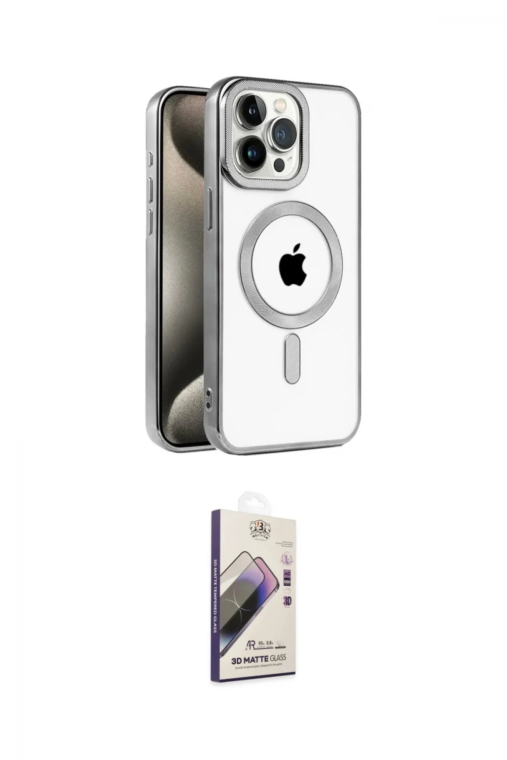 ieg™ iPhone 15 Pro Max Kılıf Eksen Form Koleksiyonu - Siyah Bilvis 3D Mat Cam Ekran Koruyucu