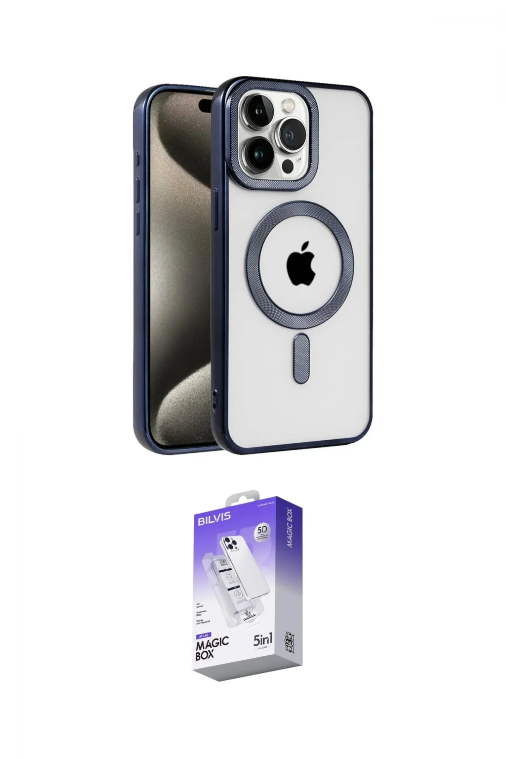 ieg™ iPhone 15 Pro Max Kılıf Eksen Form Koleksiyonu - Siyah Bilvis 5in1 3D Magic Cam Ekran Koruyucu