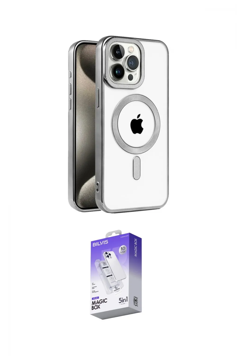 ieg™ iPhone 15 Pro Max Kılıf Eksen Form Koleksiyonu - Siyah Bilvis 5in1 3D Magic Cam Ekran Koruyucu