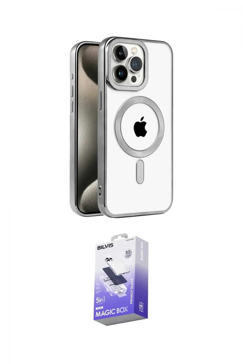 ieg™ iPhone 15 Pro Max Kılıf Eksen Form Koleksiyonu - Siyah Bilvis 5in1 5D Magic Hayalet Cam Ekran Koruyucu