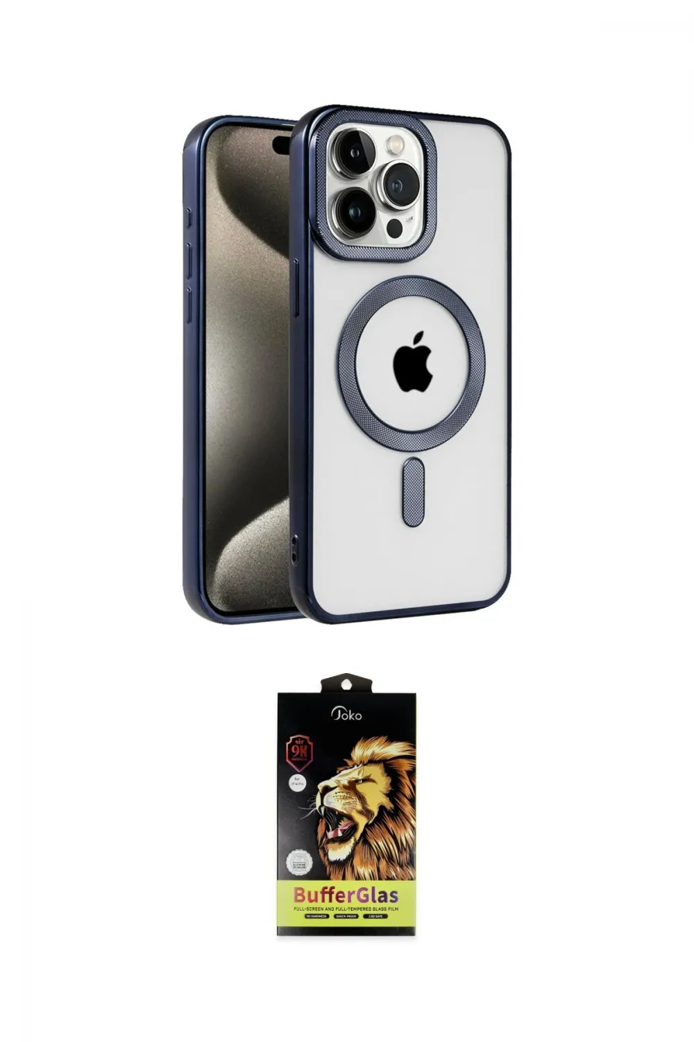 ieg™ iPhone 15 Pro Max Kılıf Eksen Form Koleksiyonu - Siyah Buffer Cam Ekran Koruyucu