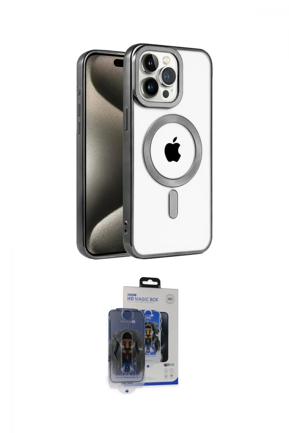 ieg™ iPhone 15 Pro Max Kılıf Eksen Form Koleksiyonu - Siyah Vanessa Magic Cam
