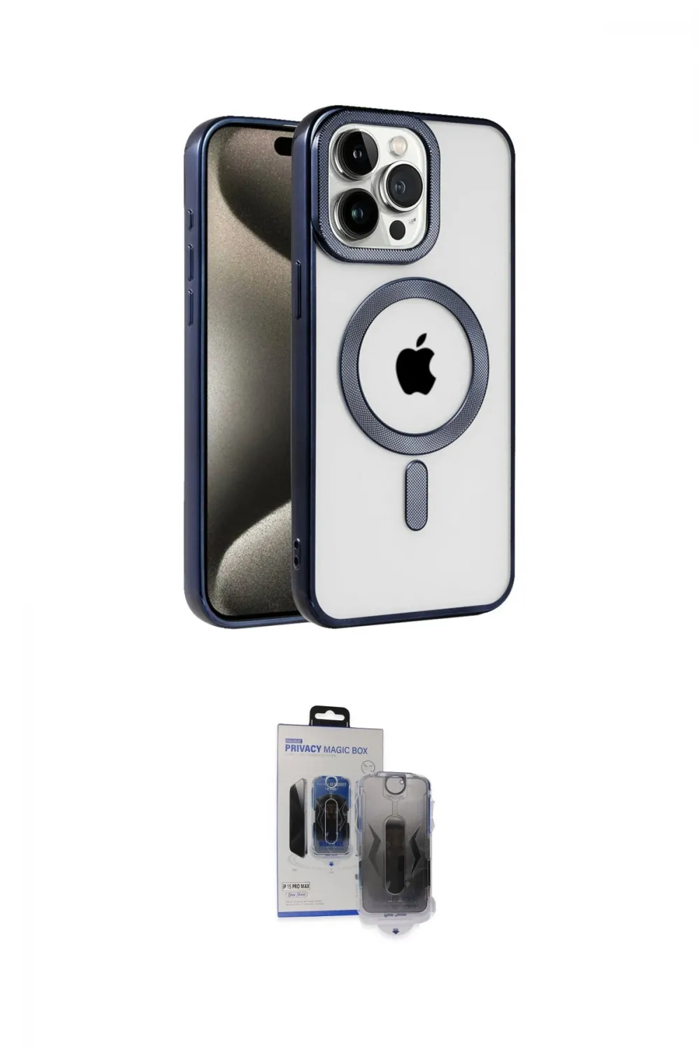 ieg™ iPhone 15 Pro Max Kılıf Eksen Form Koleksiyonu - Siyah Vanessa Magic Hayalet Cam