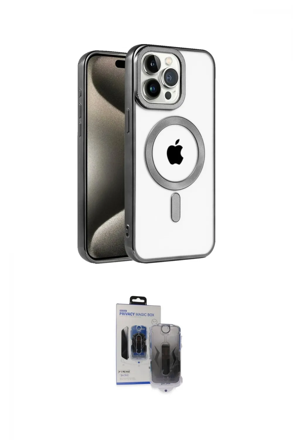 ieg™ iPhone 15 Pro Max Kılıf Eksen Form Koleksiyonu - Siyah Vanessa Magic Hayalet Cam