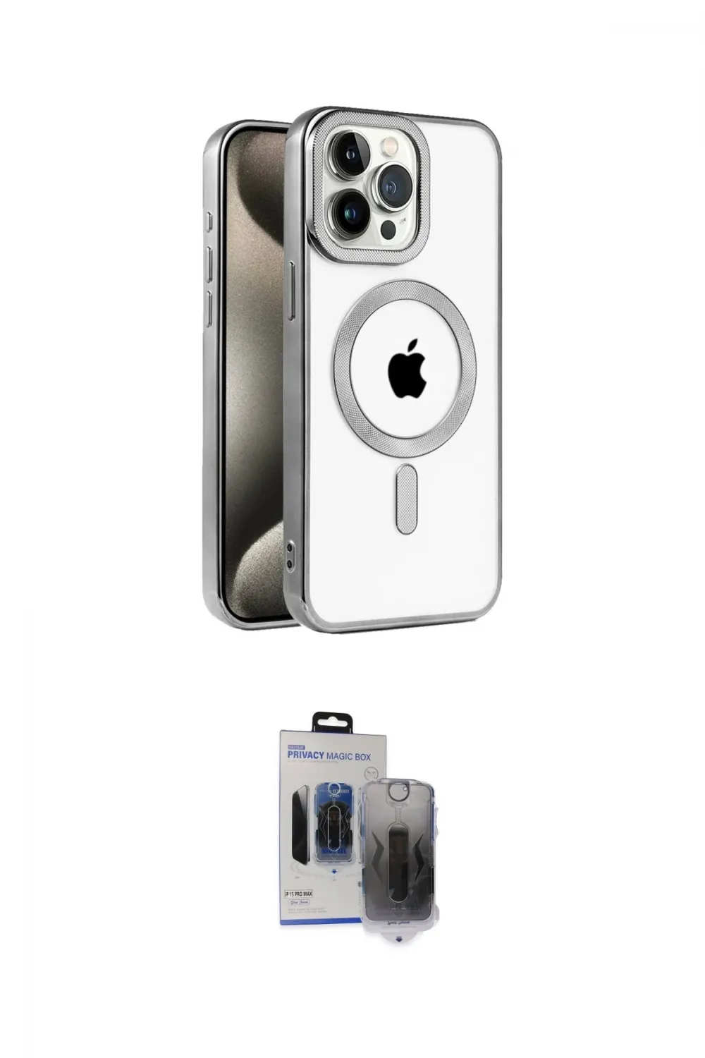 ieg™ iPhone 15 Pro Max Kılıf Eksen Form Koleksiyonu - Siyah Vanessa Magic Hayalet Cam
