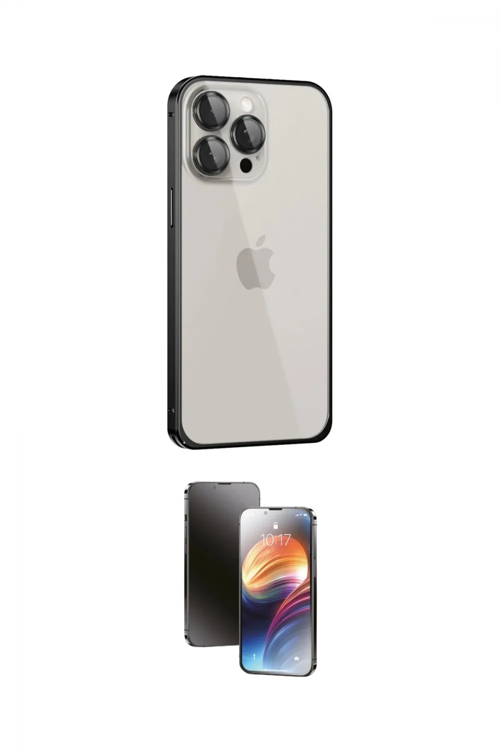 ieg™ iPhone 15 Pro Max Kılıf Eksen Form Serisi - Siyah 3D Antistatik Mat Seramik Nano Ekran Koruyucu