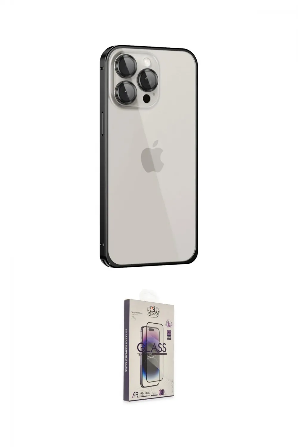 ieg™ iPhone 15 Pro Max Kılıf Eksen Form Serisi - Siyah Bilvis 3D Cam Ekran Koruyucu