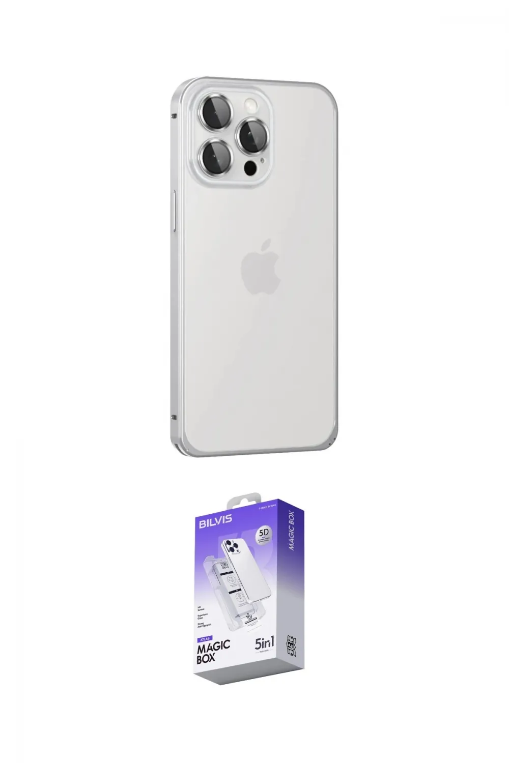 ieg™ iPhone 15 Pro Max Kılıf Eksen Form Serisi - Siyah Bilvis 5in1 3D Magic Cam Ekran Koruyucu
