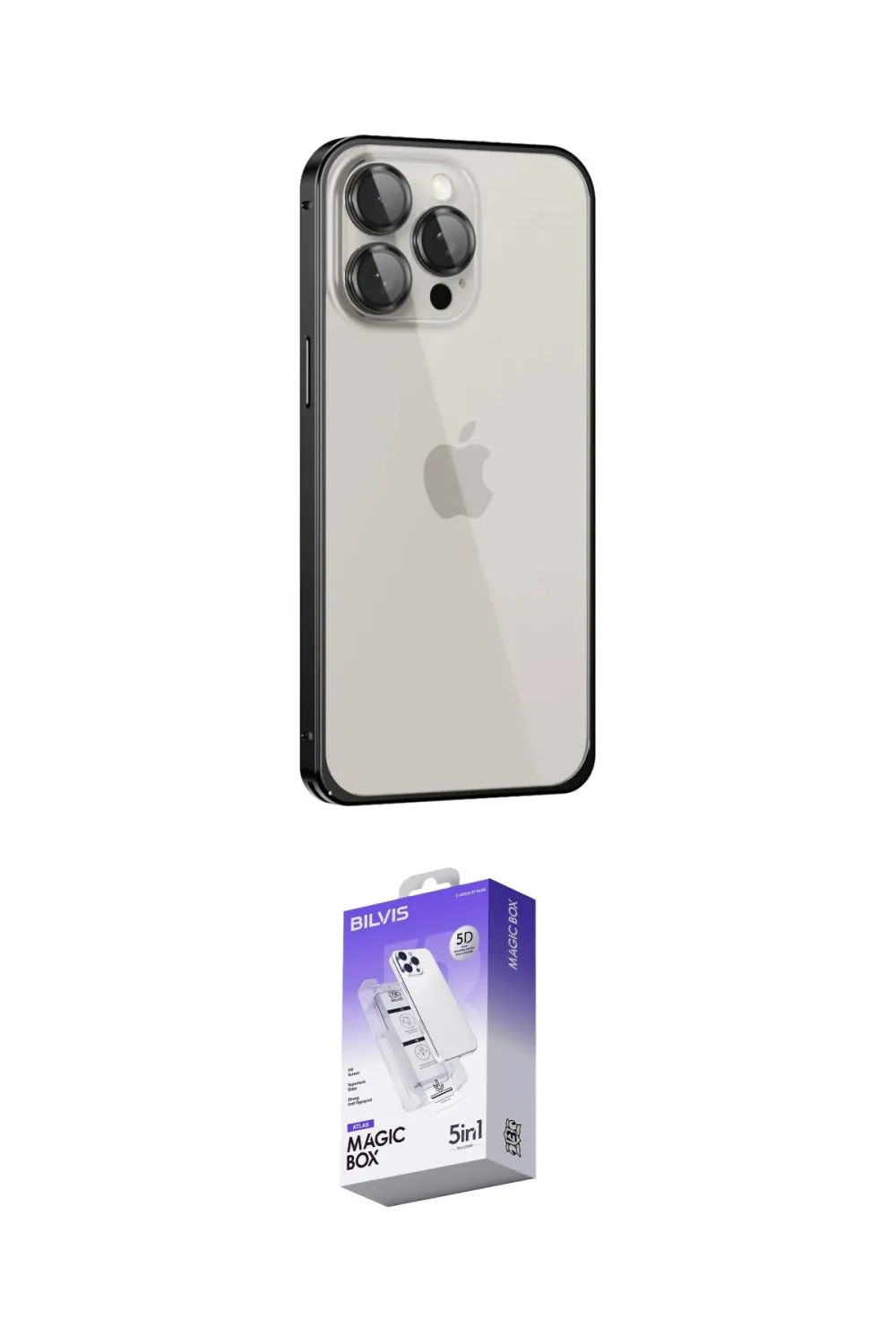ieg™ iPhone 15 Pro Max Kılıf Eksen Form Serisi - Siyah Bilvis 5in1 3D Magic Cam Ekran Koruyucu