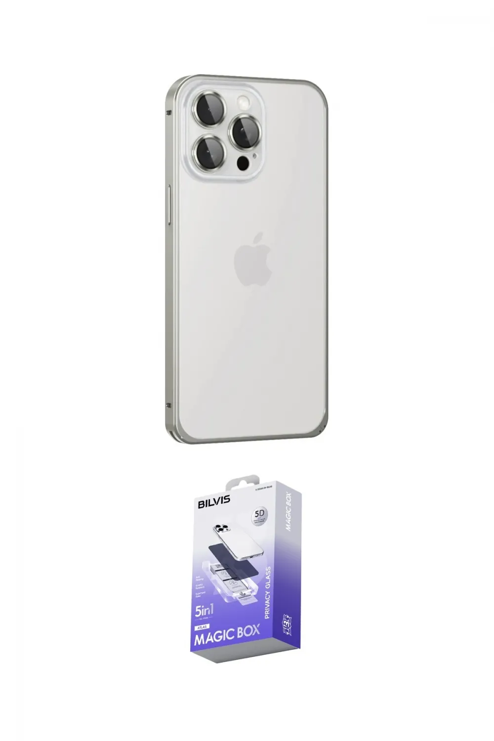 ieg™ iPhone 15 Pro Max Kılıf Eksen Form Serisi - Siyah Bilvis 5in1 5D Magic Hayalet Cam Ekran Koruyucu
