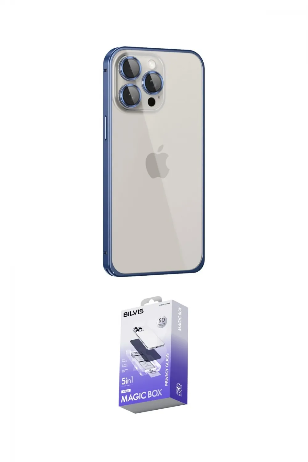 ieg™ iPhone 15 Pro Max Kılıf Eksen Form Serisi - Siyah Bilvis 5in1 5D Magic Hayalet Cam Ekran Koruyucu