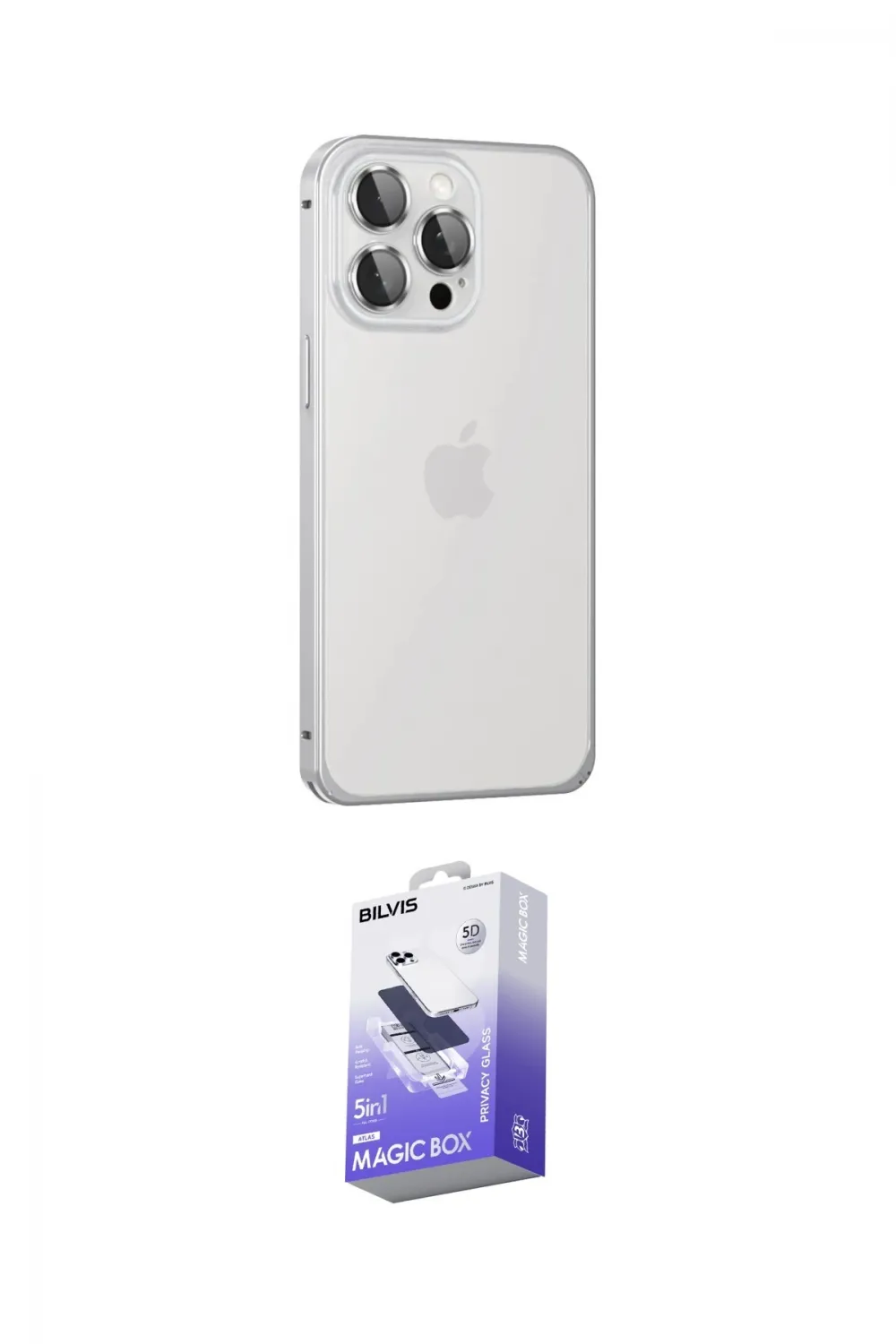 ieg™ iPhone 15 Pro Max Kılıf Eksen Form Serisi - Siyah Bilvis 5in1 5D Magic Hayalet Cam Ekran Koruyucu
