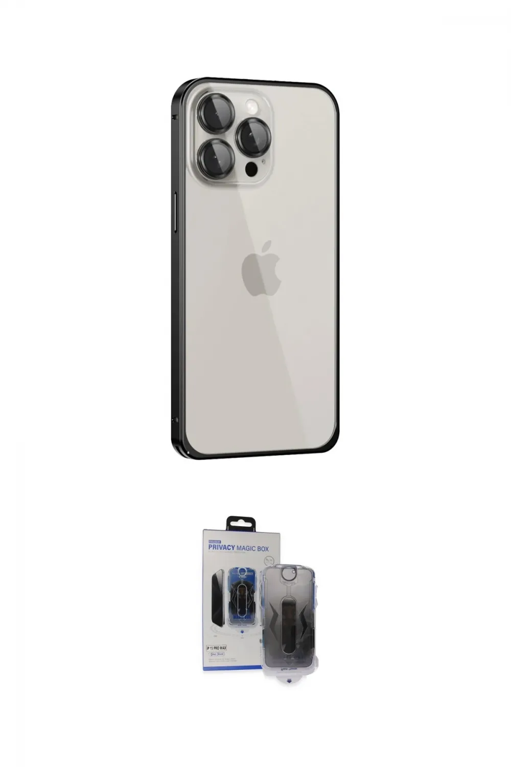ieg™ iPhone 15 Pro Max Kılıf Eksen Form Serisi - Siyah Vanessa Magic Hayalet Cam