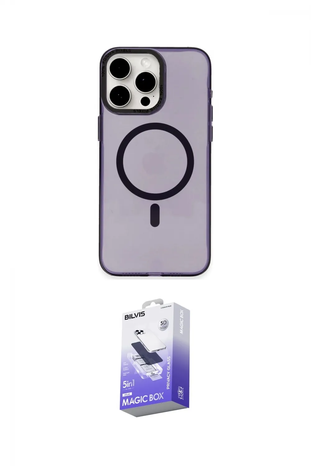 ieg™ iPhone 15 Pro Max Kılıf Eksen Işık Prime - Siyah Bilvis 5in1 5D Magic Hayalet Cam Ekran Koruyucu