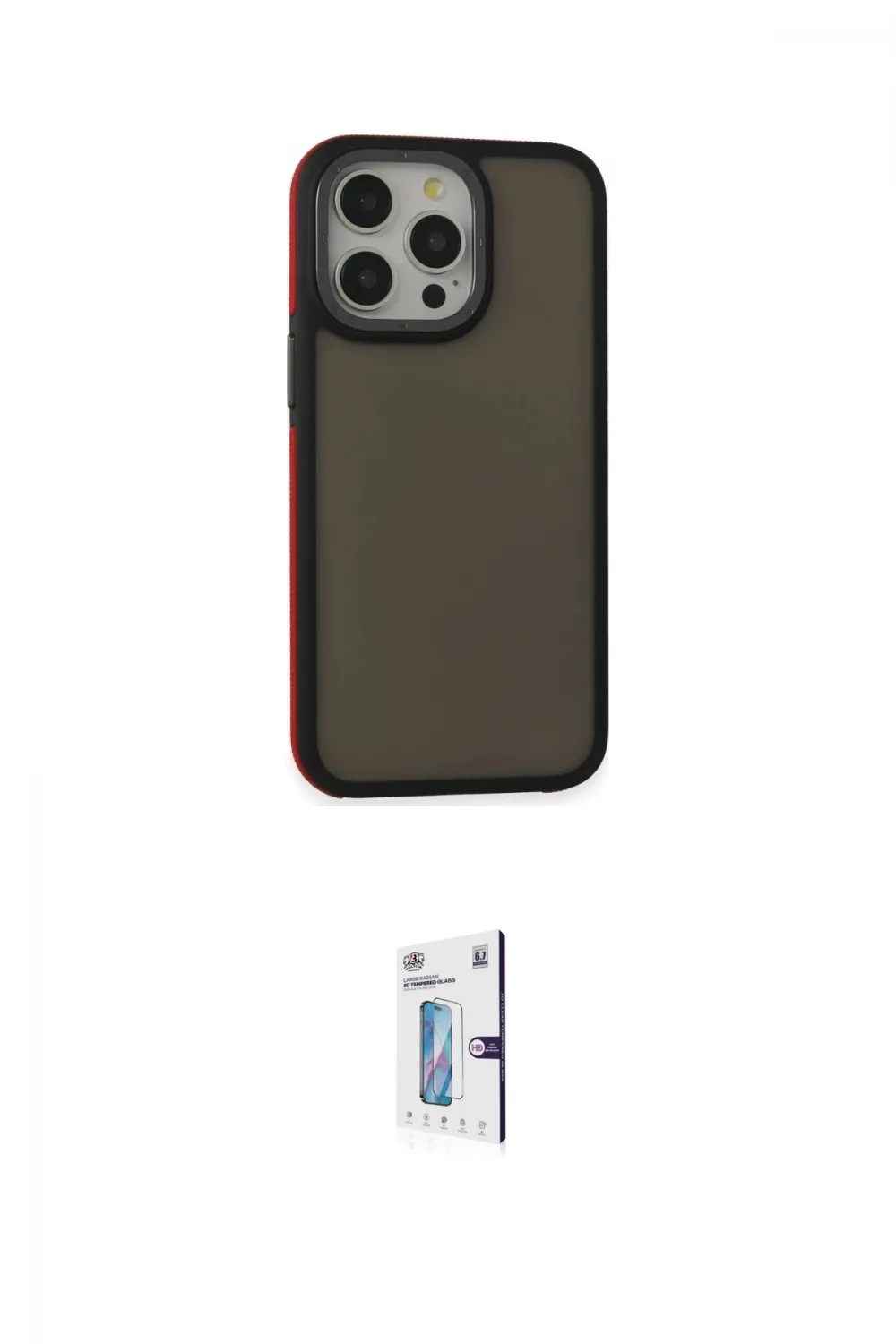 ieg™ iPhone 15 Pro Max Kılıf Eksen Işık - Siyah Bilvis 0.18mm Plus Cam Ekran Koruyucu