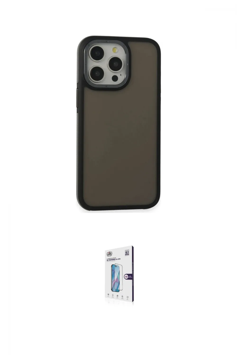 ieg™ iPhone 15 Pro Max Kılıf Eksen Işık - Siyah Bilvis 0.18mm Plus Cam Ekran Koruyucu