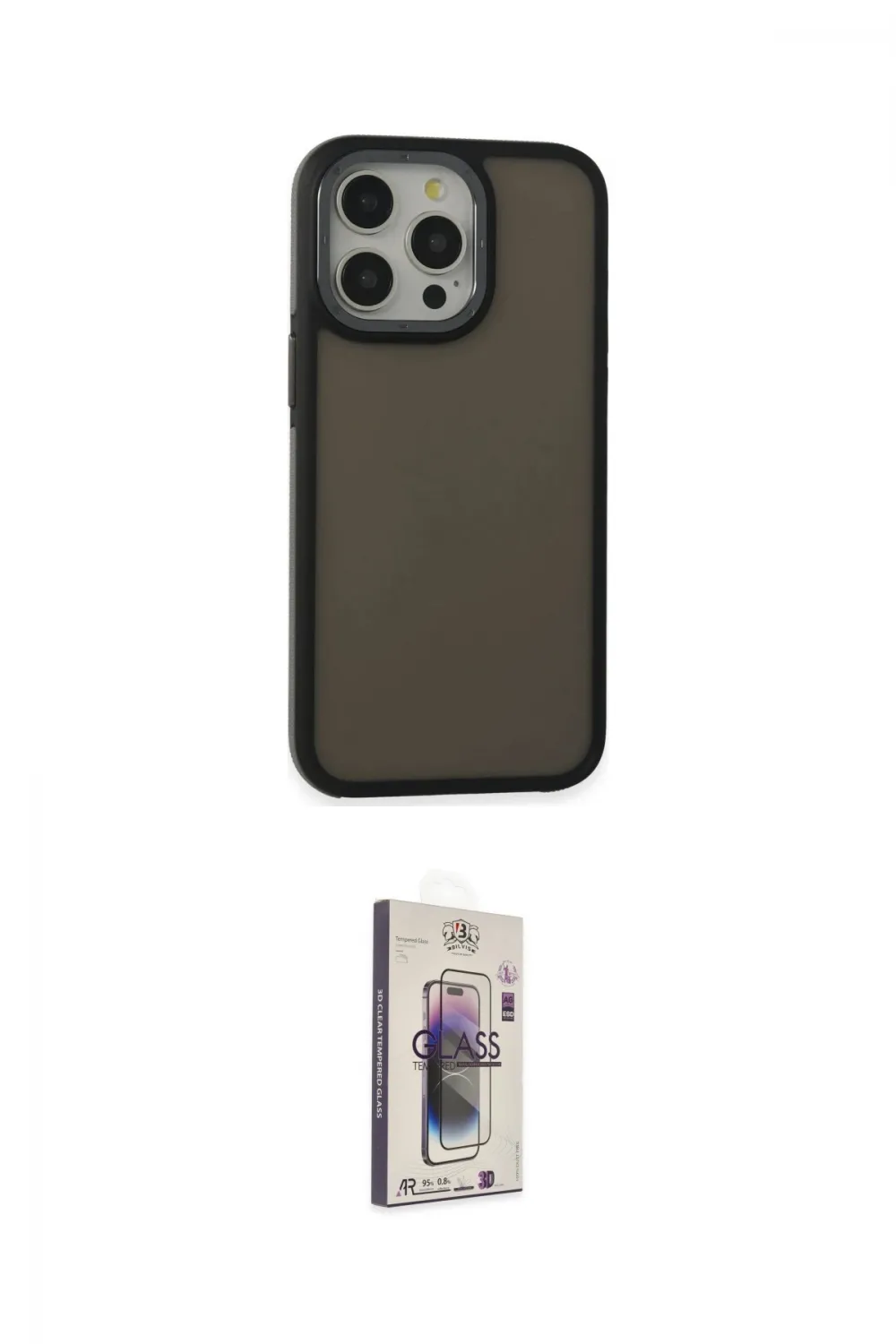ieg™ iPhone 15 Pro Max Kılıf Eksen Işık - Siyah Bilvis 3D Cam Ekran Koruyucu