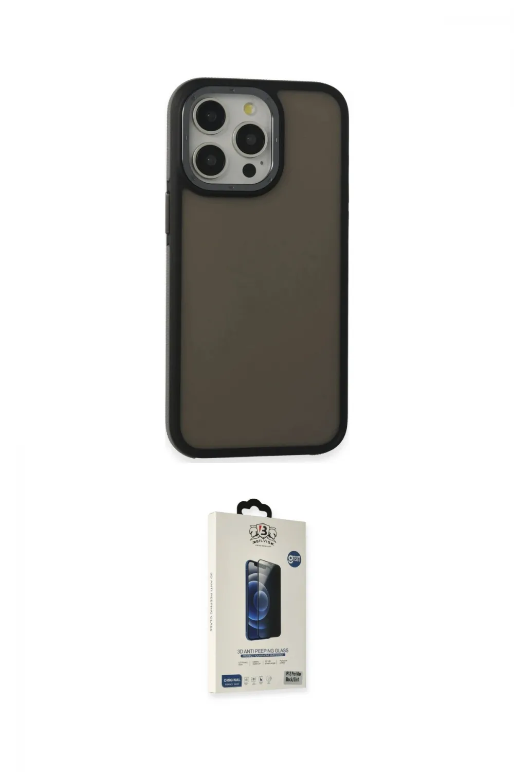 ieg™ iPhone 15 Pro Max Kılıf Eksen Işık - Siyah Bilvis Hayalet Cam Ekran Koruyucu