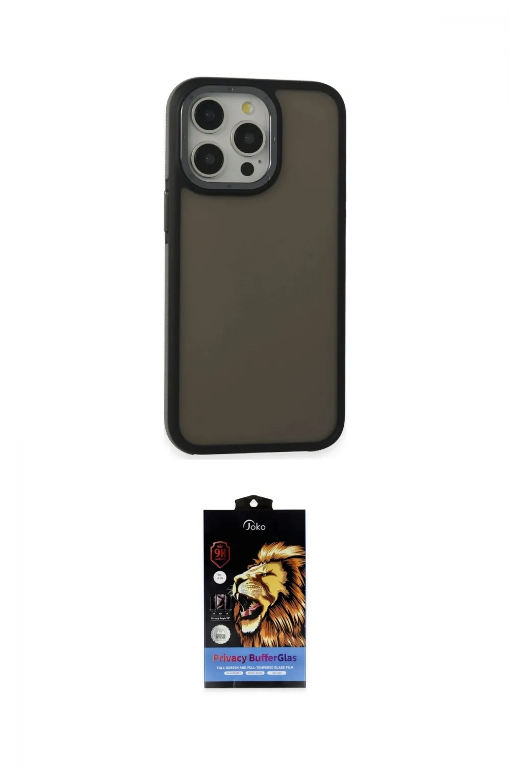 ieg™ iPhone 15 Pro Max Kılıf Eksen Işık - Siyah Buffer Hayalet Cam Ekran Koruyucu