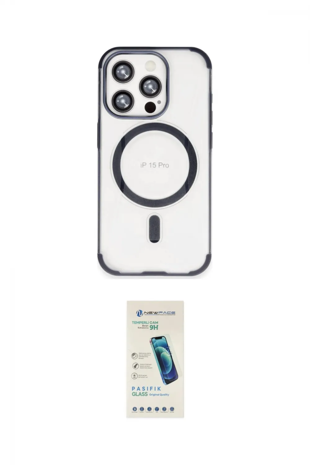 ieg™ iPhone 15 Pro Max Kılıf Eksen Klasik Koleksiyonu - Şeffaf Pasifik Cam Ekran Koruyucu
