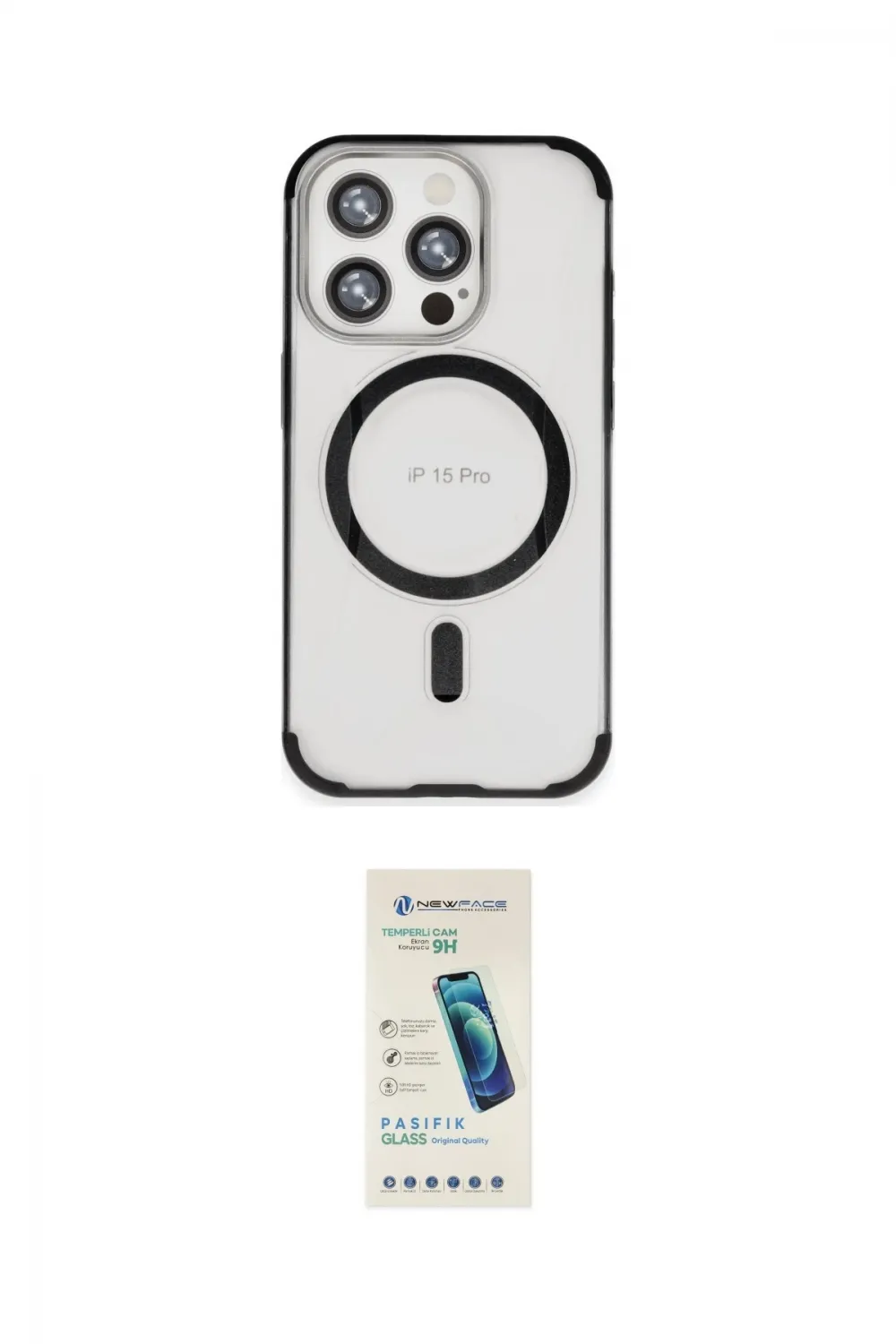 ieg™ iPhone 15 Pro Max Kılıf Eksen Klasik Koleksiyonu - Şeffaf Pasifik Cam Ekran Koruyucu