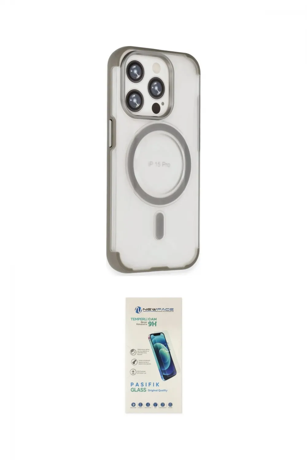 ieg™ iPhone 15 Pro Max Kılıf Eksen Klasik Koleksiyonu - Şeffaf Pasifik Cam Ekran Koruyucu