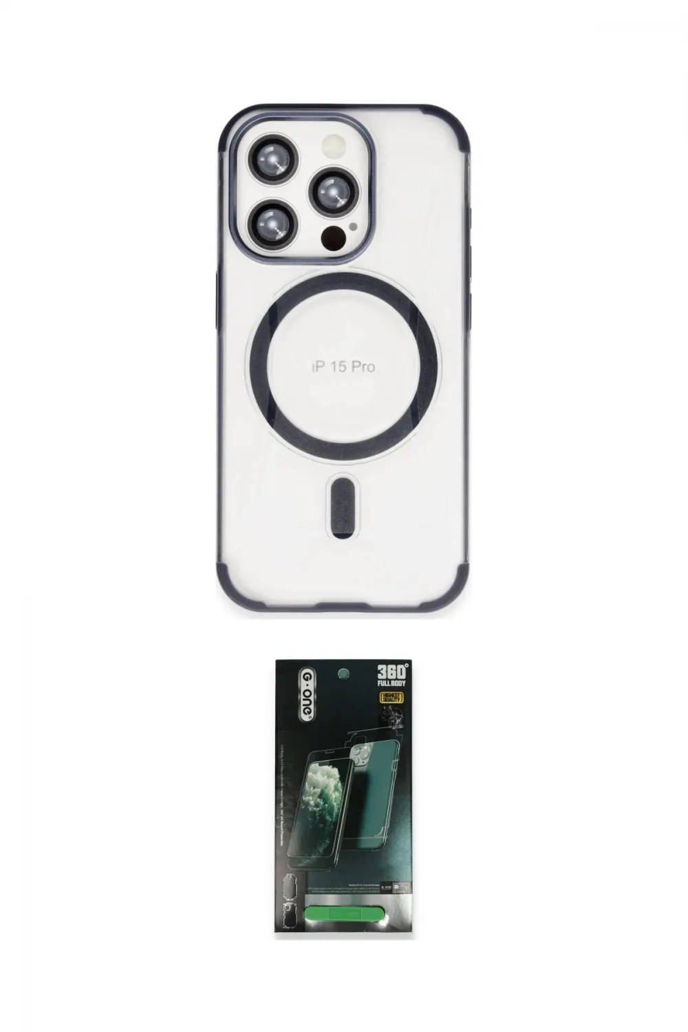 ieg™ iPhone 15 Pro Max Kılıf Eksen Klasik Koleksiyonu - Siyah 360 Mat Full Body Arka Koruyucu