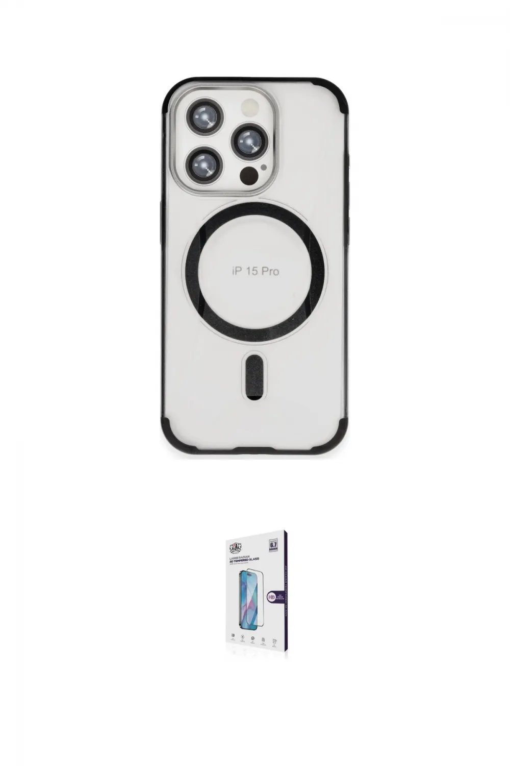 ieg™ iPhone 15 Pro Max Kılıf Eksen Klasik Koleksiyonu - Siyah Bilvis 0.18mm Plus Cam Ekran Koruyucu