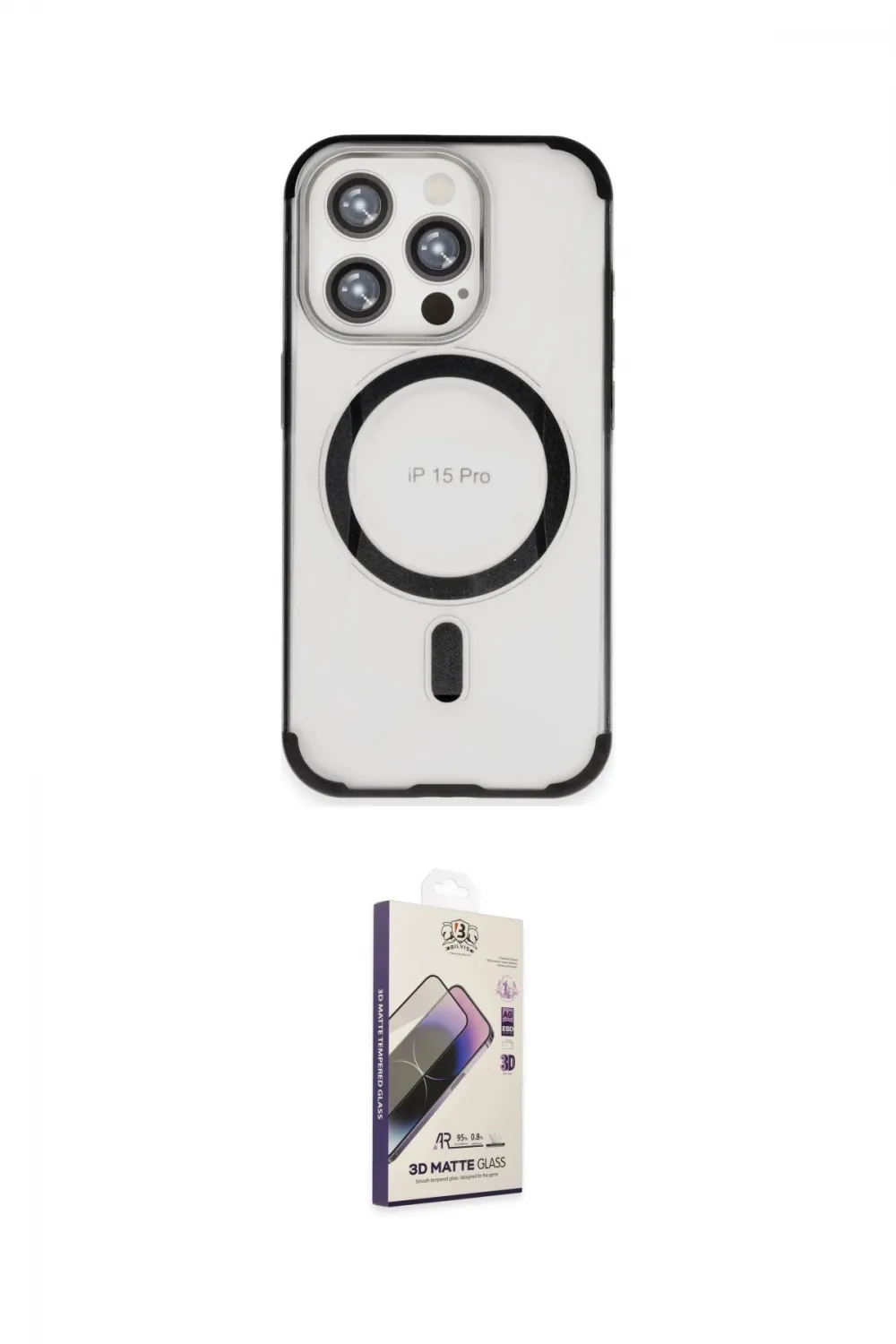 ieg™ iPhone 15 Pro Max Kılıf Eksen Klasik Koleksiyonu - Siyah Bilvis 3D Mat Cam Ekran Koruyucu