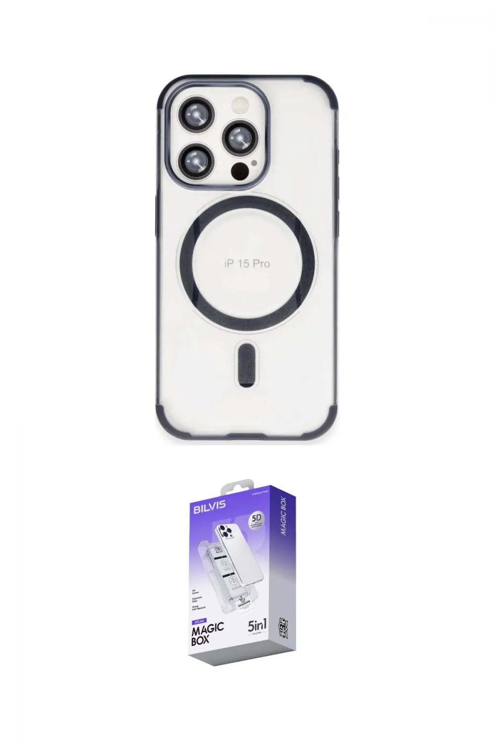 ieg™ iPhone 15 Pro Max Kılıf Eksen Klasik Koleksiyonu - Siyah Bilvis 5in1 3D Magic Cam Ekran Koruyucu