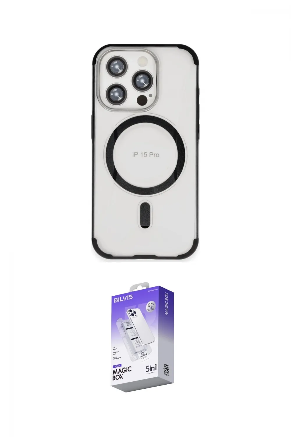 ieg™ iPhone 15 Pro Max Kılıf Eksen Klasik Koleksiyonu - Siyah Bilvis 5in1 3D Magic Cam Ekran Koruyucu