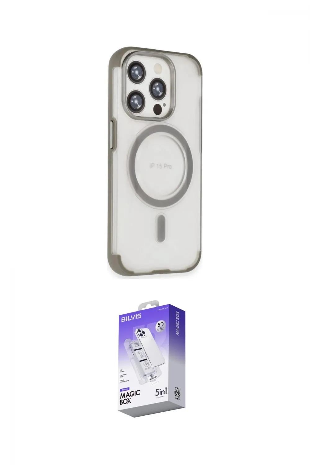 ieg™ iPhone 15 Pro Max Kılıf Eksen Klasik Koleksiyonu - Siyah Bilvis 5in1 3D Magic Cam Ekran Koruyucu