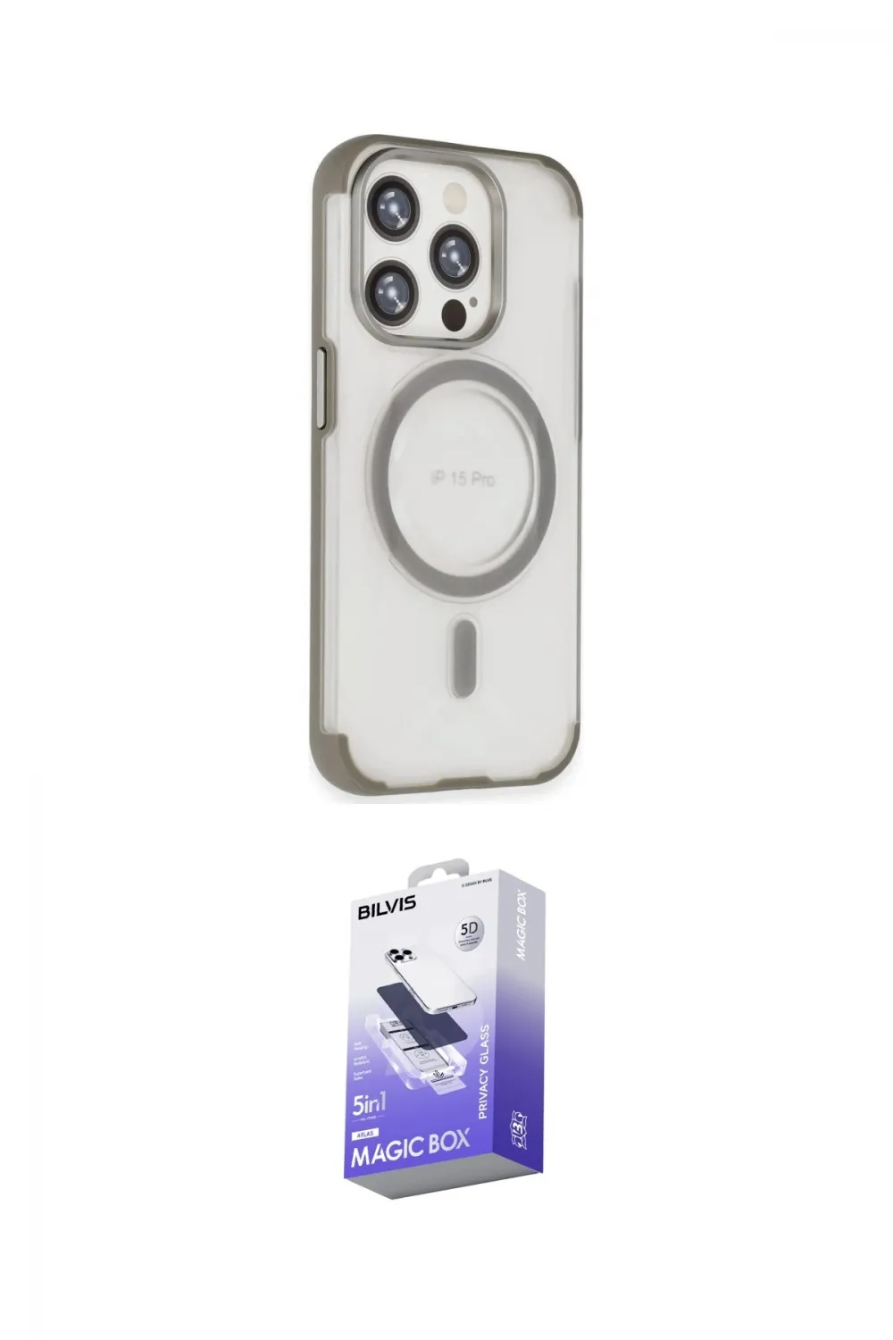 ieg™ iPhone 15 Pro Max Kılıf Eksen Klasik Koleksiyonu - Siyah Bilvis 5in1 5D Magic Hayalet Cam Ekran Koruyucu